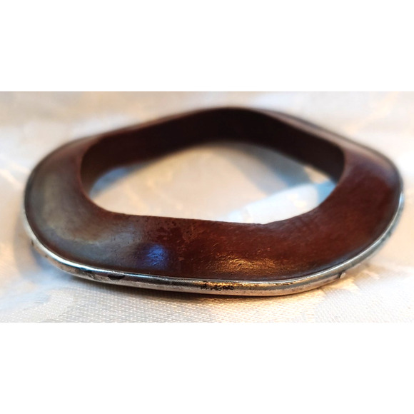 Silpada Rosewood Wavy Bangle Bracelet .925 Sterling Silver Edge Wood Jewelry - Picture 3 of 11